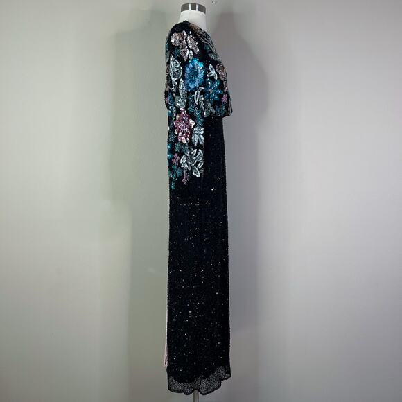 NEW Mac Duggal | Black Floral Long Sleeve High Neck Beaded Gown Formal Dress NWT - Picture 6 of 12